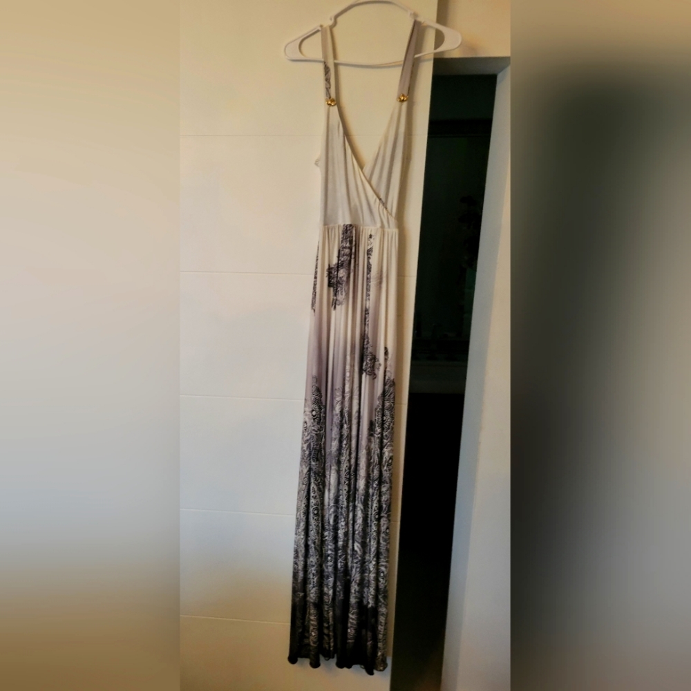 Roberto Cavalli Gray and Black Maxi Dress